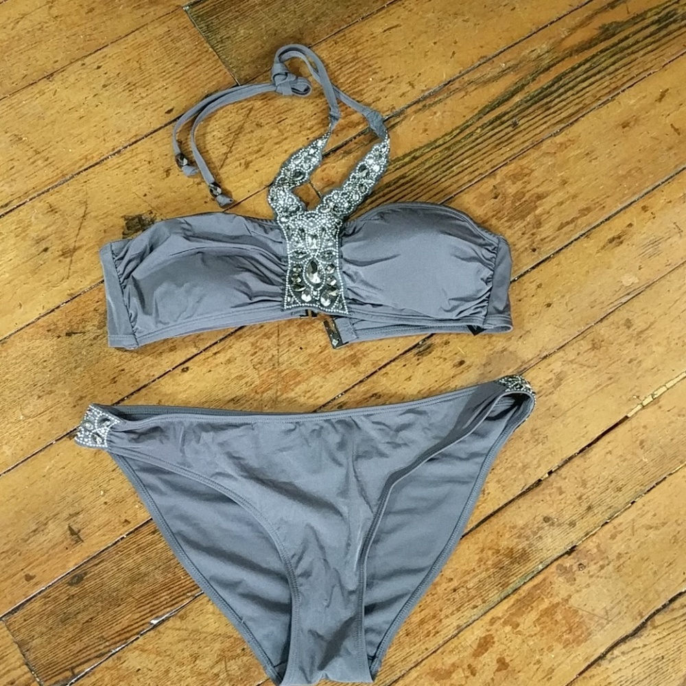 Grey jeweled bikini